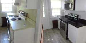 Before and after of a renovated kitchen