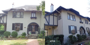 Before and after of a damaged roof