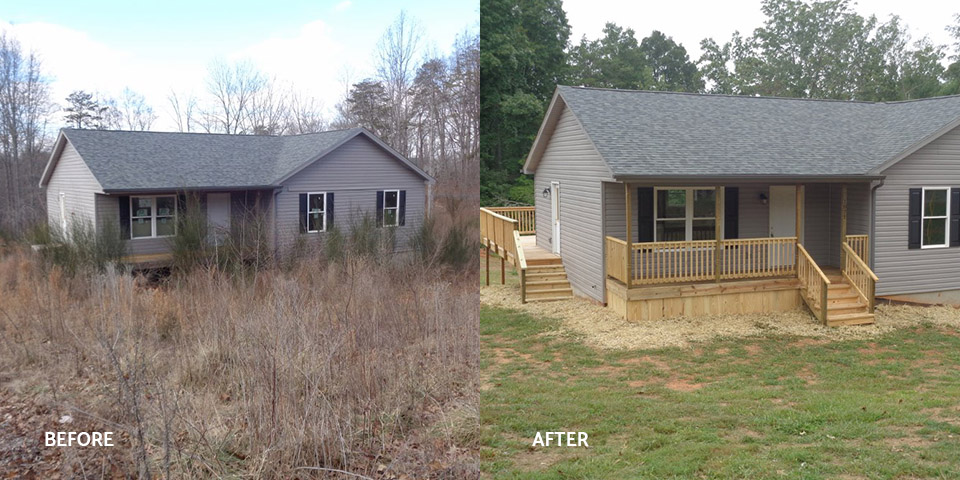 Before and after of an overgrown house